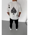 Unisex Bisiklet Yaka Baskılı Oversize T-Shirt - Beyaz