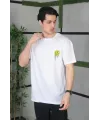 Unisex Bisiklet Yaka Baskılı Oversize T-Shirt - Beyaz