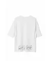 Unisex Bisiklet Yaka Baskılı Oversize T-Shirt - Beyaz