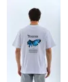 Unisex Bisiklet Yaka Baskılı Oversize T-Shirt - Beyaz