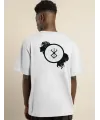 Unisex Bisiklet Yaka Baskılı Oversize T-Shirt - Beyaz