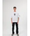 Unisex Bisiklet Yaka Baskılı Oversize T-Shirt - Beyaz