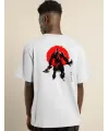 Unisex Bisiklet Yaka Baskılı Oversize T-Shirt - Beyaz