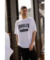 Unisex Bisiklet Yaka Baskılı Oversize T-Shirt - Beyaz