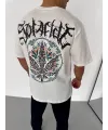 Unisex Bisiklet Yaka Baskılı Oversize T-Shirt - Beyaz