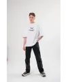 Unisex Bisiklet Yaka Baskılı Oversize T-Shirt - Beyaz