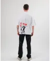 Unisex Bisiklet Yaka Baskılı Oversize T-Shirt - Beyaz