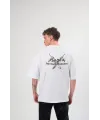 Unisex Bisiklet Yaka Baskılı Oversize T-Shirt - Beyaz
