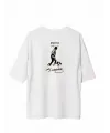 Unisex Bisiklet Yaka Baskılı Oversize T-Shirt - Beyaz