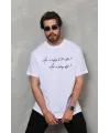 Unisex Bisiklet Yaka Baskılı Oversize T-Shirt - Beyaz