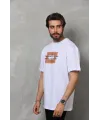 Unisex Bisiklet Yaka Baskılı Oversize T-Shirt - Beyaz