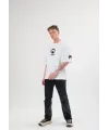 Unisex Bisiklet Yaka Baskılı Oversize T-Shirt - Beyaz