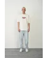 Unisex Bisiklet Yaka Baskılı Oversize T-Shirt - Beyaz