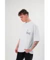 Unisex Bisiklet Yaka Baskılı Oversize T-Shirt - Beyaz