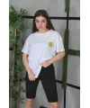 Unisex Bisiklet Yaka Baskılı Oversize T-Shirt - Beyaz