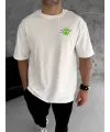Unisex Bisiklet Yaka Baskılı Oversize T-Shirt - Beyaz