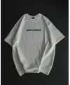 Unisex Bisiklet Yaka Baskılı Oversize T-Shirt - Beyaz