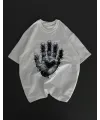 Unisex Bisiklet Yaka Baskılı Oversize T-Shirt - Beyaz