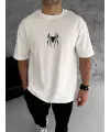 Unisex Bisiklet Yaka Baskılı Oversize T-Shirt - Beyaz