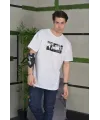 Unisex Bisiklet Yaka Baskılı Oversize T-Shirt - Beyaz