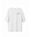 Unisex Bisiklet Yaka Baskılı Oversize T-Shirt - Beyaz