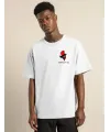 Unisex Bisiklet Yaka Baskılı Oversize T-Shirt - Beyaz