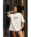 Unisex Bisiklet Yaka Baskılı Oversize T-Shirt - Beyaz