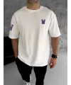 Unisex Bisiklet Yaka Baskılı Oversize T-Shirt - Beyaz