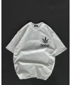 Unisex Bisiklet Yaka Baskılı Oversize T-Shirt - Beyaz