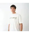Unisex Bisiklet Yaka Baskılı Oversize T-Shirt - Beyaz