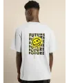 Unisex Bisiklet Yaka Baskılı Oversize T-Shirt - Beyaz