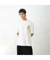 Unisex Bisiklet Yaka Baskılı Oversize T-Shirt - Beyaz