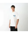 Unisex Bisiklet Yaka Baskılı Oversize T-Shirt - Beyaz