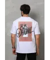Unisex Bisiklet Yaka Baskılı Oversize T-Shirt - Beyaz