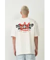 Unisex Bisiklet Yaka Baskılı Oversize T-Shirt - Beyaz