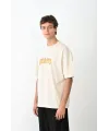 Unisex Bisiklet Yaka Baskılı Oversize T-Shirt - Beyaz