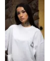 Unisex Bisiklet Yaka Baskılı Oversize T-Shirt - Beyaz