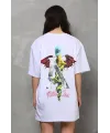 Unisex Bisiklet Yaka Baskılı Oversize T-Shirt - Beyaz