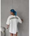 Unisex Bisiklet Yaka Baskılı Oversize T-Shirt - Beyaz