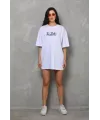 Unisex Bisiklet Yaka Baskılı Oversize T-Shirt - Beyaz