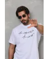 Unisex Bisiklet Yaka Baskılı Oversize T-Shirt - Beyaz