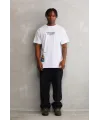 Unisex Bisiklet Yaka Baskılı Oversize T-Shirt - Beyaz