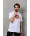 Unisex Bisiklet Yaka Baskılı Oversize T-Shirt - Beyaz