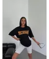 Unisex Bisiklet Yaka Baskılı Oversize T-Shirt - Beyaz