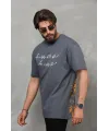 Unisex Bisiklet Yaka Baskılı Oversize T-Shirt - Füme