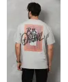 Unisex Bisiklet Yaka Baskılı Oversize T-Shirt - Gri