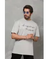 Unisex Bisiklet Yaka Baskılı Oversize T-Shirt - Gri