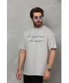Unisex Bisiklet Yaka Baskılı Oversize T-Shirt - Gri