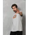 Unisex Bisiklet Yaka Baskılı Oversize T-Shirt - Gri