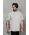 Unisex Bisiklet Yaka Baskılı Oversize T-Shirt - Gri
